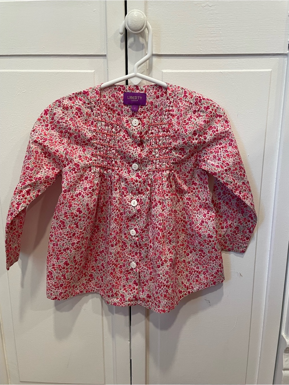 liberty Pink Floral Smocked Button-Front Blouse